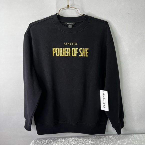 Athleta Forever Fleece Crewneck “Power of She” Sweatshirt Size X-Small Black - Picture 2 of 10